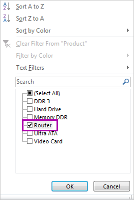 Tick off only the value or values to filter by