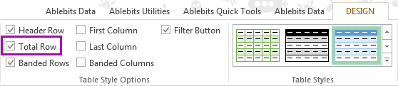 Tick the checkbox Total Row