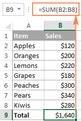 A formula to sum a column in Excel
