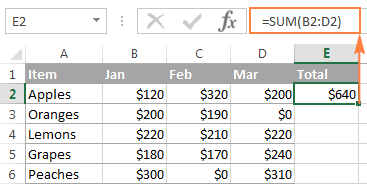 A formula to sum a row in Excel