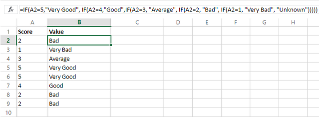 Return values for rating scores with the If function