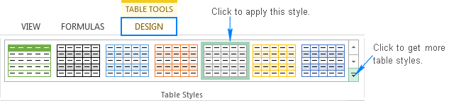 Changing Excel table styles