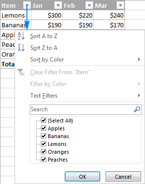 option hide in filter excel how create, remove format and table: to Excel use,