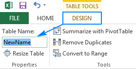 Changing the table name