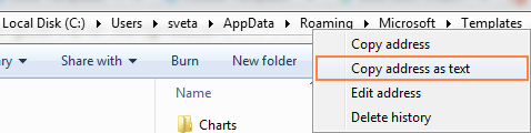 Find the path to the default folder where Excel templates are stored.