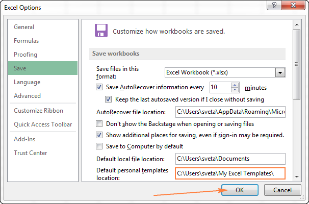 excel 2016 default template location