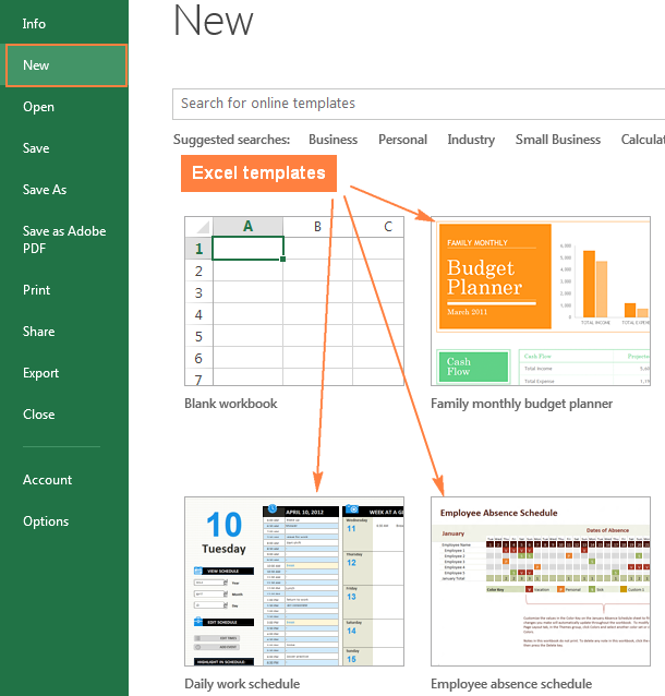 Creating a workbook from an existing template in Excel