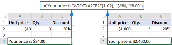 Concatenate a text string and number in a specific format.