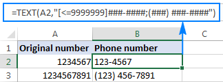 The Text formula to convert values to phone numbers