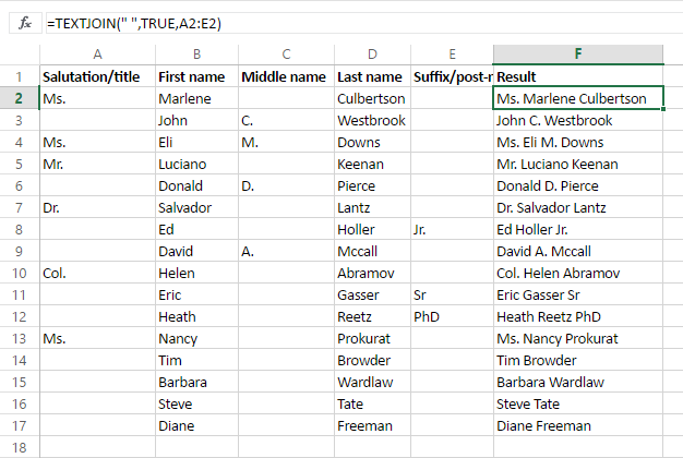 Use the TEXTJOIN function to concatenate text in Excel]