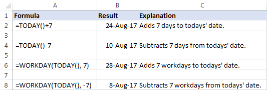 Excel TODAY function to insert today's date and more