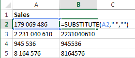 Using formula to remove all spaces between numbers