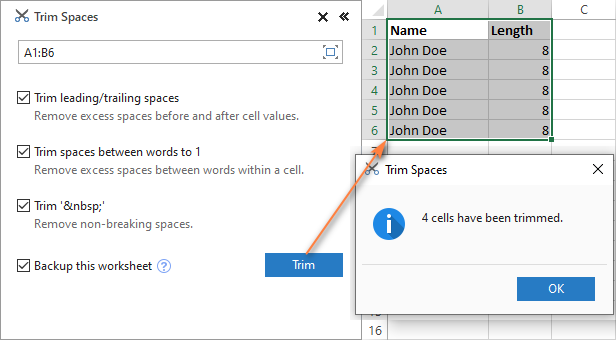 3 ways remove spaces words numbers in Excel cells
