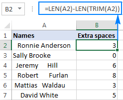A formula to count extra spaces in a cell