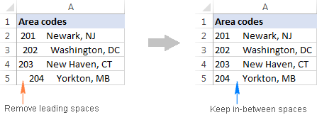 Removing only leading spaces in Excel