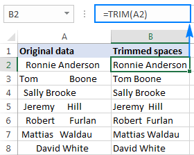 Trim spaces in an entire column of data
