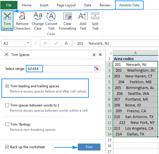 Excel TRIM function quick way to extra spaces