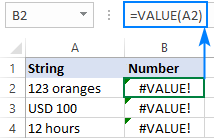 Hàm VALUE trả về lỗi #VALUE.