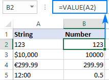 VALUE formula to convert text to numbers