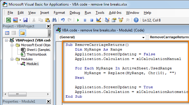 excel vba break code