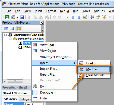 Insert a new VBA module to the Excel workbook