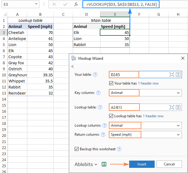 Excel VLOOKUP function tutorial with formula examples