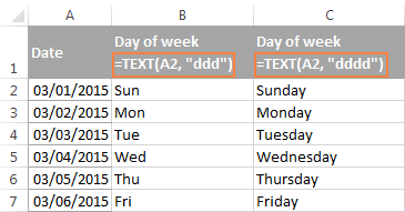TEXT formula to return days of week as text values