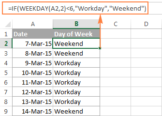 Excel WEEKDAY formula to distinguish workdays and weekends