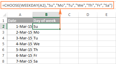 how to calculate day of week in excel from date
