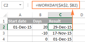 Excel WORKDAY formula example