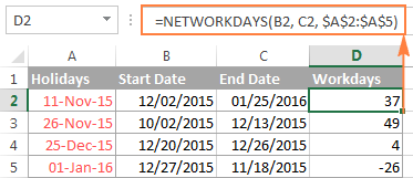 Using the NETWORKDAYS function in Excel
