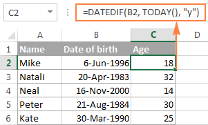 A formula to calculate age from date of birth in years