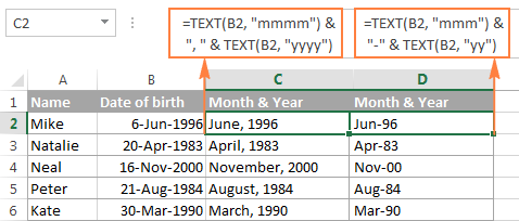 TEXT formulas to convert date to month and year in Excel