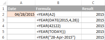 Using the YEAR function in Excel