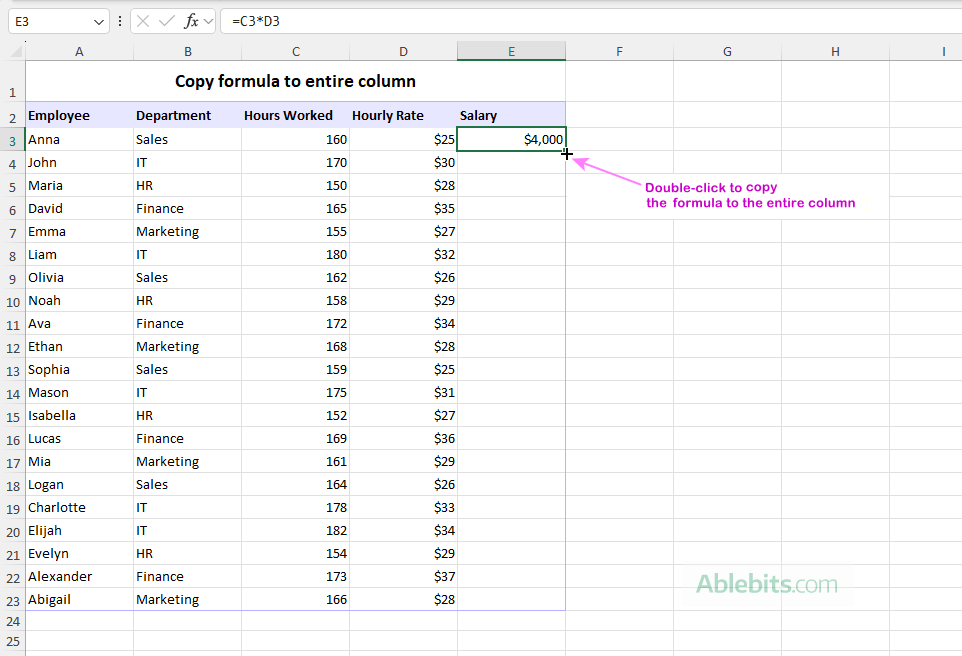 Copy formula to the entire column.
