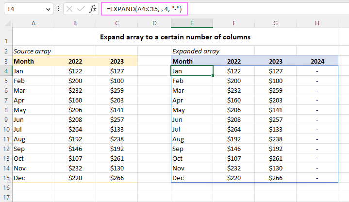 Expand an array to a certain number of columns.
