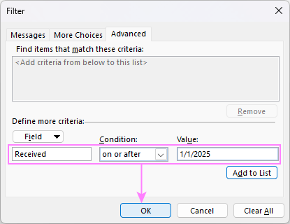 Export emails after a specified date.