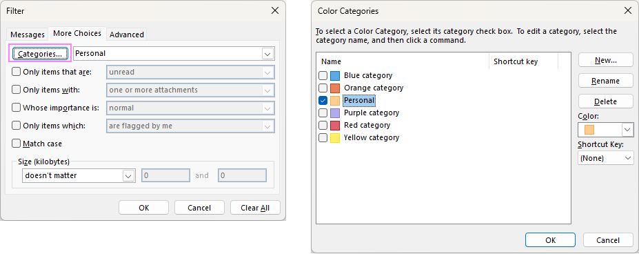 Export Outlook emails by color category.
