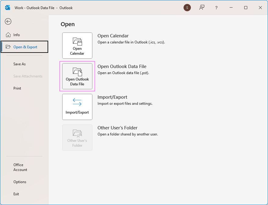 Open the PST file in Outlook.