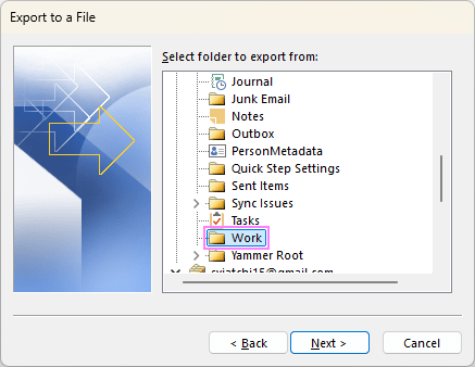 Select the folder you want to export.