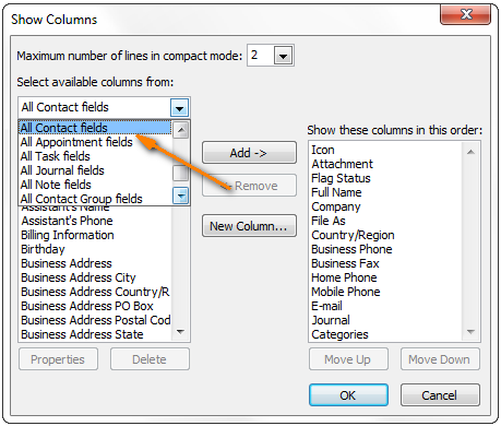 Open the drop-down list and choose 'All Contact fields'.