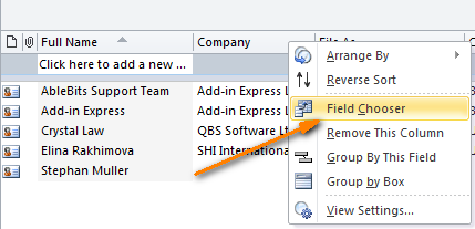 Right click on the row of field names and choose Field Chooser.