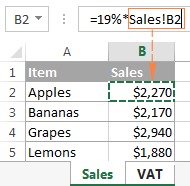 Creating a reference to another sheet in Excel