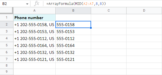 Sử dụng ArrayFormula để trích xuất dữ liệu từ giữa tất cả các ô Google Trang tính cùng một lúc.