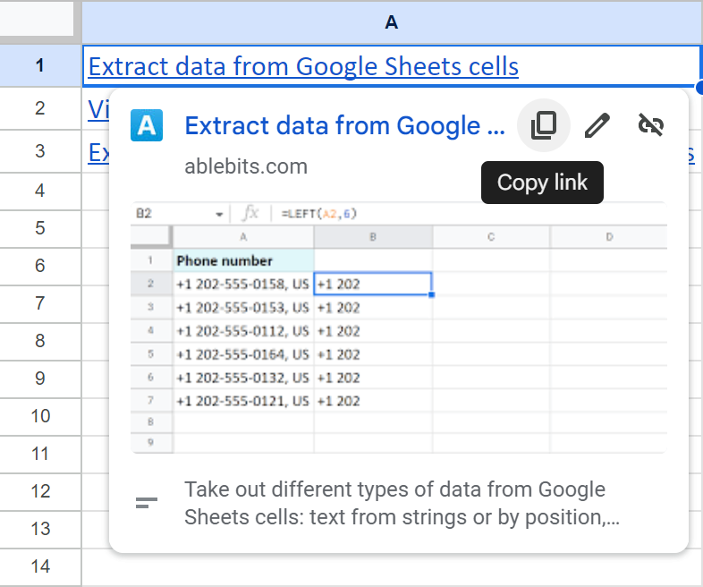 Copy link in Google Sheets.