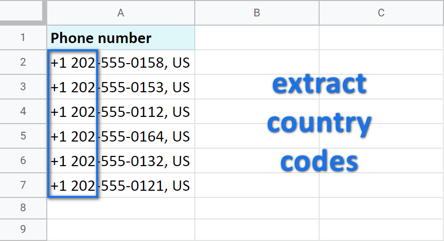 Phone numbers with country codes.