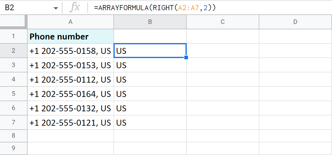 Extract data from the end of all Google Sheets cells at once using the ArrayFormula.