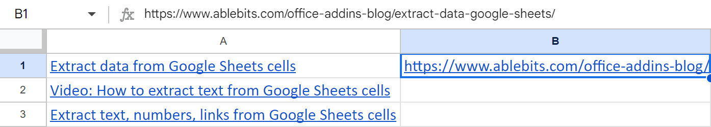 Paste the extracted URL into a neighbouring cell.