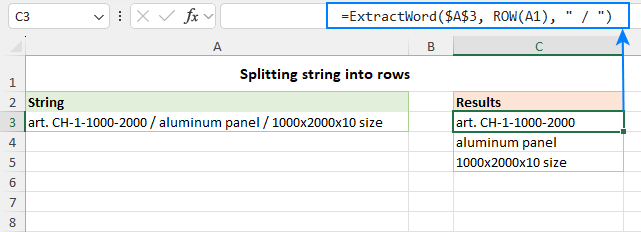 Extract all words from a string into rows.