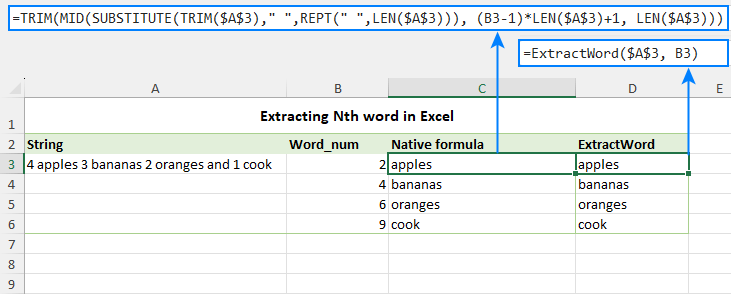 Get any Nth word from a cell.